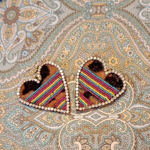 Colorful Beaded Heart Earrings.